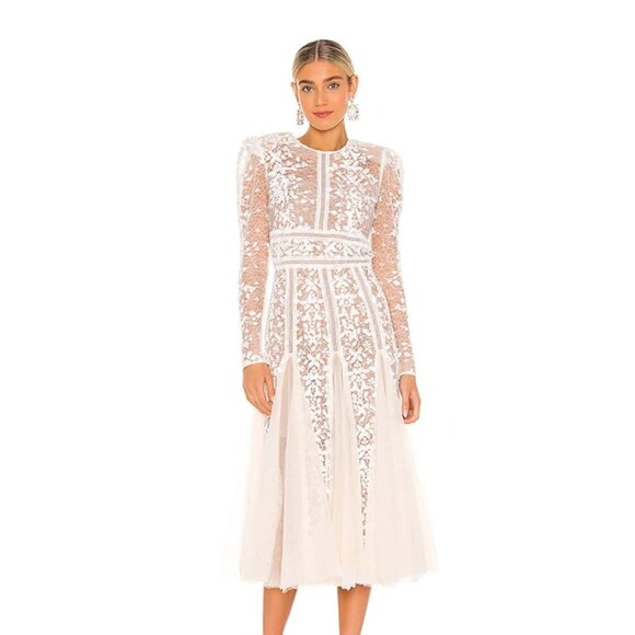Bronx and Banco Dresses & Skirts - Bronx and Banco Megan Bridal Dress Long Maxi Floral Lace Tulle White Nude 10 XL